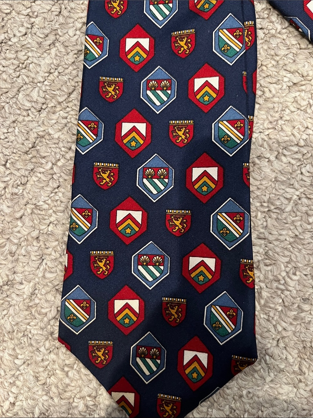 Tommy Hilfiger Navy Crest-Pattern Men's Silk Tie - Classic Shield Motif